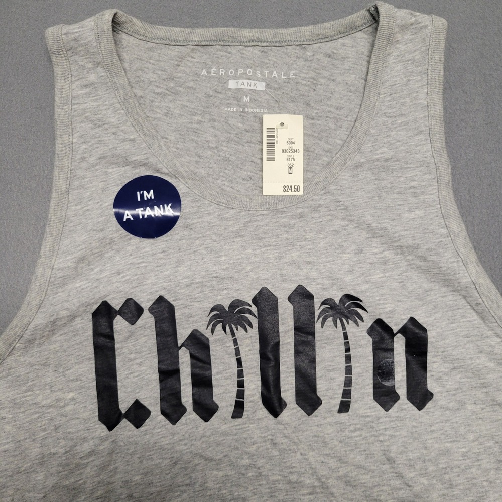 Aeropostale Mens Chillin Palm Tree Graphic Tank Top Heather Gray Size M 6175